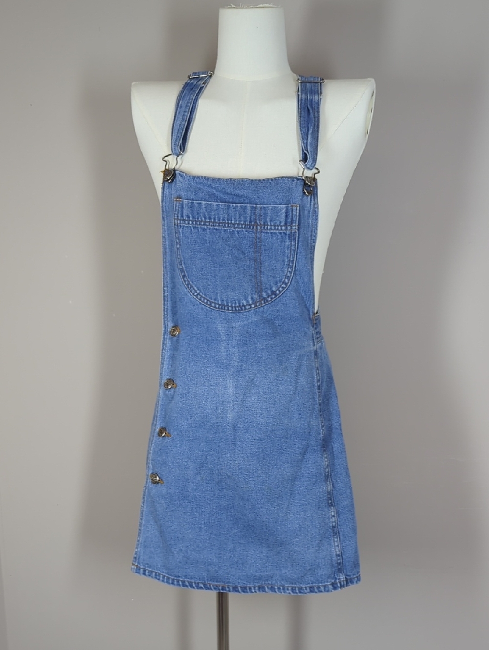 Vintage Skort Blue Denim Overall Dress with Front Pocket